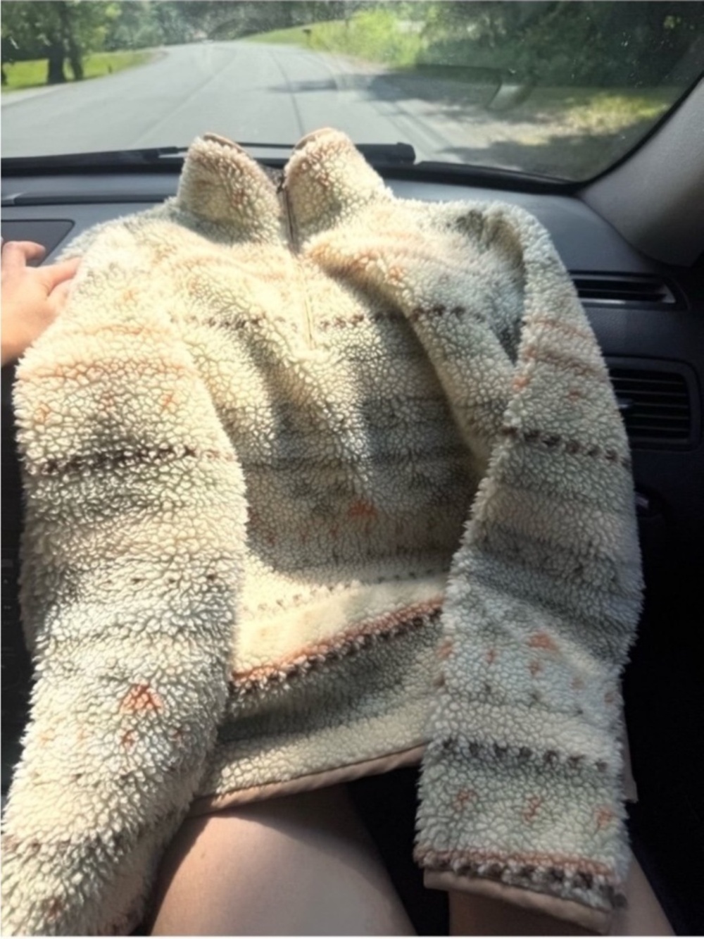 L.L. Bean Cream Sherpa Jacket with Tan & Light Orange Accents  sherpa jacket in